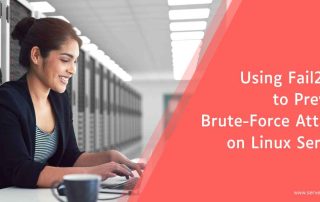 IT professional managing servers, with text overlay: Using Fail2Ban to Prevent Brute-Force Attacks on Linux Servers