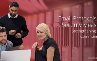 Email Protocols and Security Measures banner showing a team working together with servers in the background.