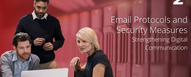 Email Protocols and Security Measures banner showing a team working together with servers in the background.