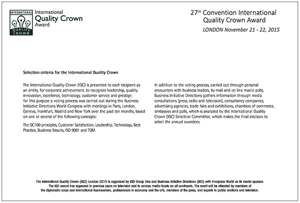 International Quality Crown Award